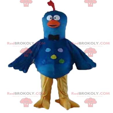 SPOTSOUND Blue yellow and orange pigeon bird REDBROKOLY Mascot