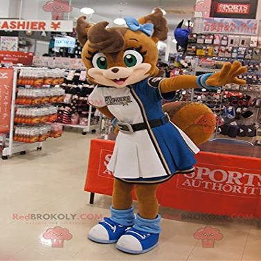SPOTSOUND Brown fox REDBROKOLY Mascot in a cheerleader dress