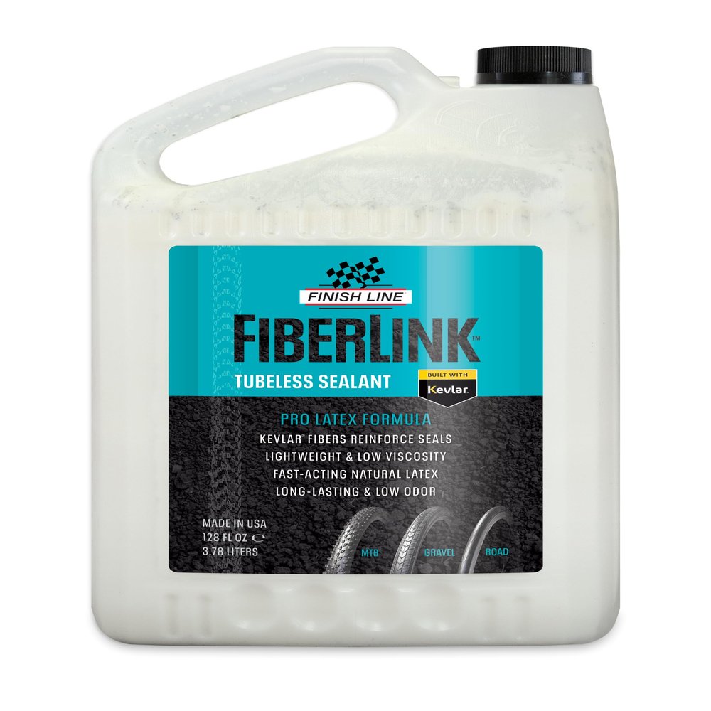 Finish Line FiberLink Pro Latex Tubeless Tire Sealant with Kevlar Technology Long-Lasting, Low Viscosity Bicycle Sealant for Road, Gravel, Cyclocross, Mountain & Fat Bike Tires, 1 Gal