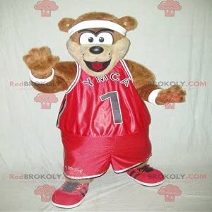 SPOTSOUND Brown teddy bear REDBROKOLY Mascot in red sportswear