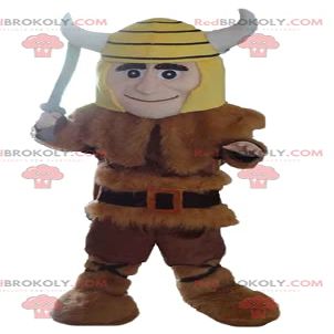 SPOTSOUND Viking REDBROKOLY Mascot in animal skin with a yellow helmet