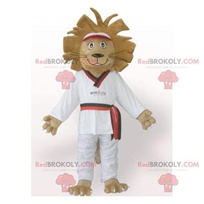 SPOTSOUND Brown lion REDBROKOLY Mascot in white kimono