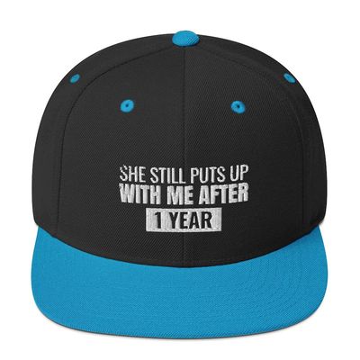 CreativeTees4You 1st Year Wedding Anniversary Husband Gift 3D Puff Flatbrim Flat Brim Snapback Hat Black/Teal