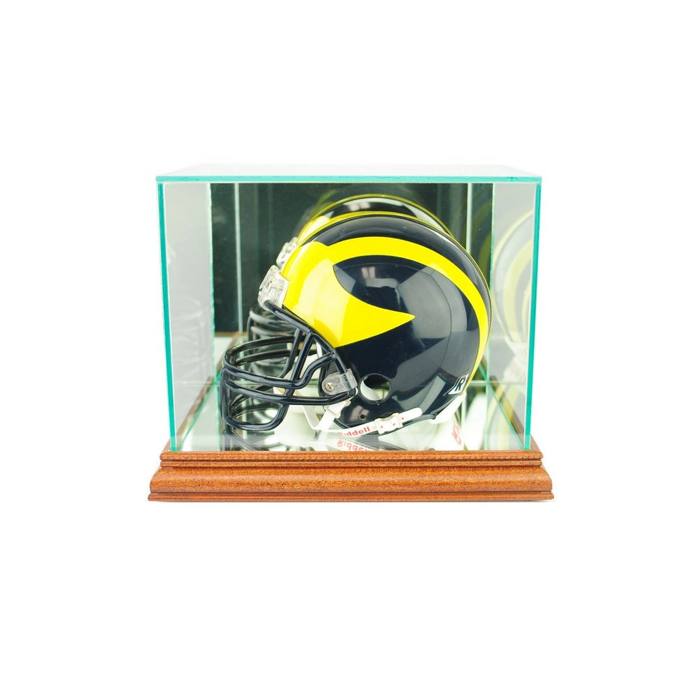 Mini Helmet Display Case with Real Wood mouling and Real Glass Protection (Walnut)