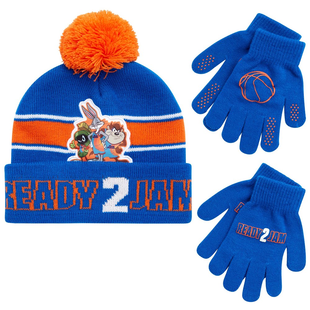 Warner Bros. Boys' Space Jam Winter Hat Set - 2 Piece Beanie and Gloves Set, Size Age 4-7, Space Jam Gloves