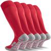CWVLC Kids Soccer Socks 5 Pairs, Baseball Football Sport, Softball Team Athletic Socks, Knee High Long Tube Cotton Arch Ankle Compression Socks, Red, X-Small view 1