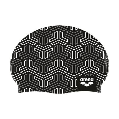 Arena Print 2 Unisex Silicone Swim Cap for Adults, Women and Men Intensive Training Comfortable Non-Slip Long Hair Swimming Hat, X
