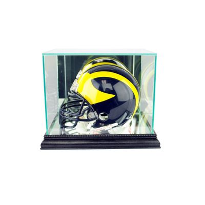 Mini Helmet Display Case with Real Wood mouling and Real Glass Protection (Black)