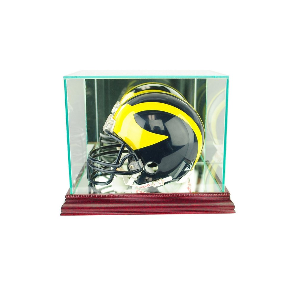 Mini Helmet Display Case with Real Wood mouling and Real Glass Protection (Cherry)