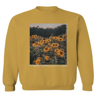 0405. Aesthetic Cute Floral Sunflower Botanical Print Graphic Fashion Men's Crewneck Sweatshirt (Gold X-Large)