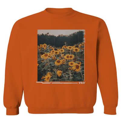 0405. Aesthetic Cute Floral Sunflower Botanical Print Graphic Fashion Men's Crewneck Sweatshirt (Orange 2X Large)