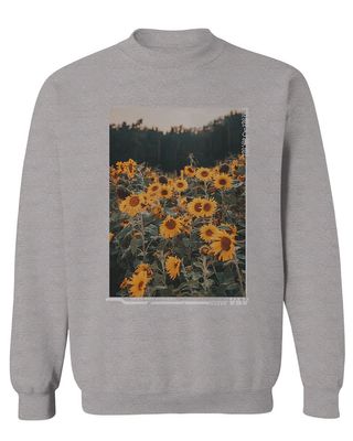 0405. Aesthetic Cute Floral Sunflower Botanical Print Graphic Fashion Men's Crewneck Sweatshirt (Light Gray Large)