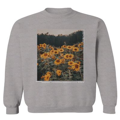 0405. Aesthetic Cute Floral Sunflower Botanical Print Graphic Fashion Men's Crewneck Sweatshirt (Light Gray X-Large)