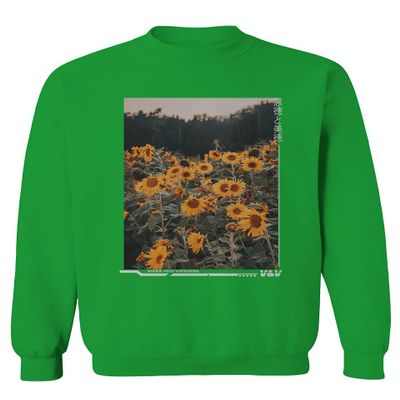 0405. Aesthetic Cute Floral Sunflower Botanical Print Graphic Fashion Men's Crewneck Sweatshirt (Irish Green Large)