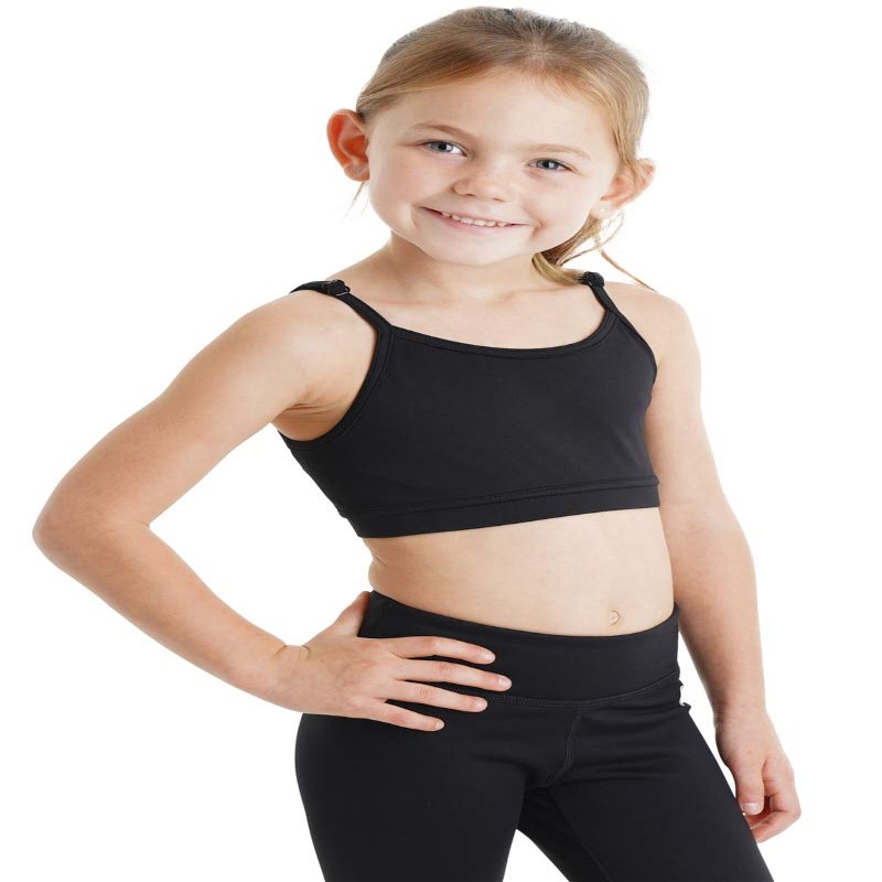 Liakada Girls Supportive Bra Top with Integrated Bra Shelf Liner for Dance, Gymnastics, Yoga, Cheer! Black
