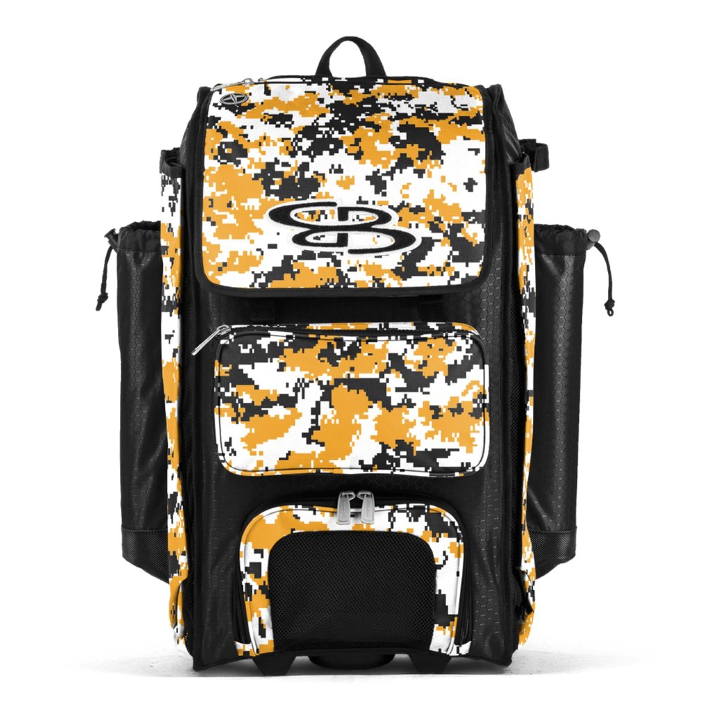Boombah Catchers Superpack Hybrid Digital Camo Bat Bag Black/Gold - Wheeled & Backpack Version