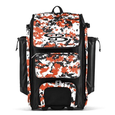 Boombah Catchers Superpack Hybrid Digital Camo Bat Bag Black/Orange - Wheeled & Backpack Version
