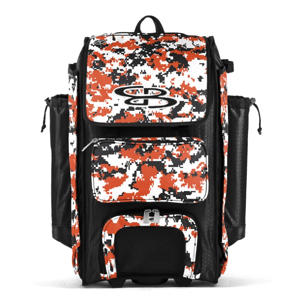 Boombah Catchers Superpack Hybrid Digital Camo Bat Bag Black/Orange - Wheeled & Backpack Version