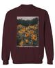 0405. Aesthetic Cute Floral Sunflower Botanical Print Graphic Fashion Men's Crewneck Sweatshirt (Maroon Medium) view 1