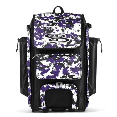 Boombah Catchers Superpack Hybrid Digital Camo Bat Bag Black/Purple - Wheeled & Backpack Version