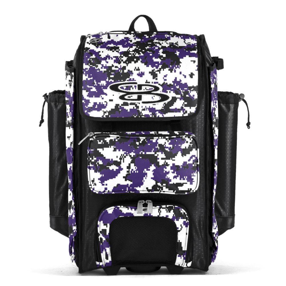 Boombah Catchers Superpack Hybrid Digital Camo Bat Bag Black/Purple - Wheeled & Backpack Version