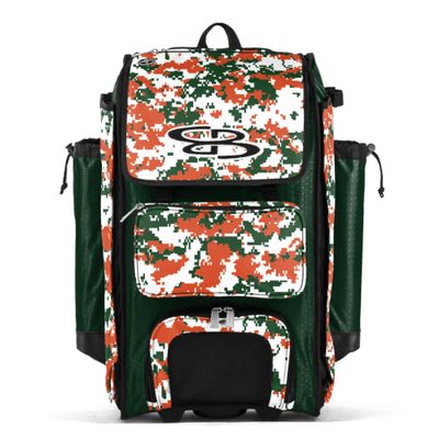 Boombah Catchers Superpack Hybrid Digital Camo Bat Bag Dark Green/Orange - Wheeled & Backpack Version