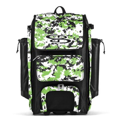 Boombah Catchers Superpack Hybrid Digital Camo Bat Bag Black/Lime Green - Wheeled & Backpack Version