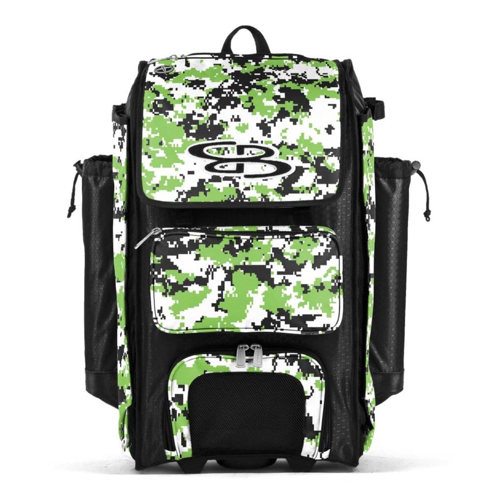 Boombah Catchers Superpack Hybrid Digital Camo Bat Bag Black/Lime Green - Wheeled & Backpack Version