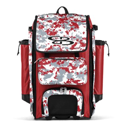 Boombah Catchers Superpack Hybrid Digital Camo Bat Bag Red/Gray - Wheeled & Backpack Version