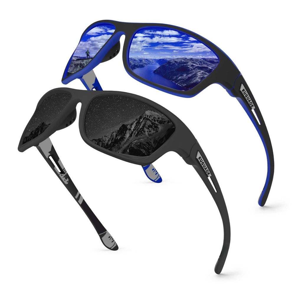 KUGUAOK 2 PACK Polarized Sports Sunglasses for Men Driving Cycling Fishing Sun Glasses 100% UV Protection Goggles