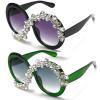 mincl Round Diamond Sunglasses Rhinestone Frame Sparkling Crystal Glasses (2pcs-gray&green) view 1