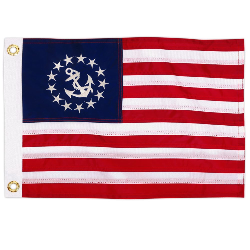 Anley EverStrong 12"x18" United States Official Yacht Ensign Flag - Embroidered Stars and Sewn Stripes - 4 Rows of Lock Stitching - US National Nautical Boat Flags with Brass Grommets 1 X 1.5 Ft