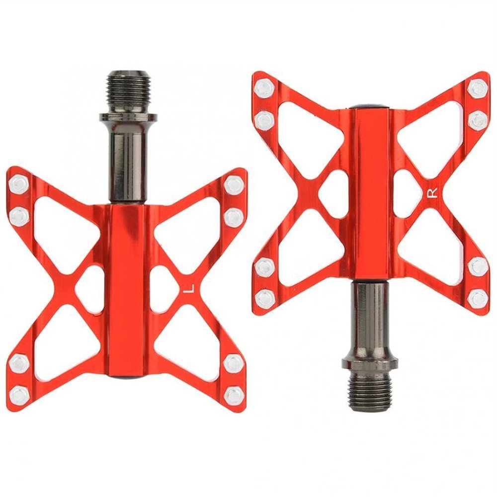 Bicycle Accessories Light Weight Bicycle Pedals Aluminium Alloy Mountain Road Bike Bearing Pedals Anti-Slip Spikes Bicycle Pedals Bike Parts (Color : Red)