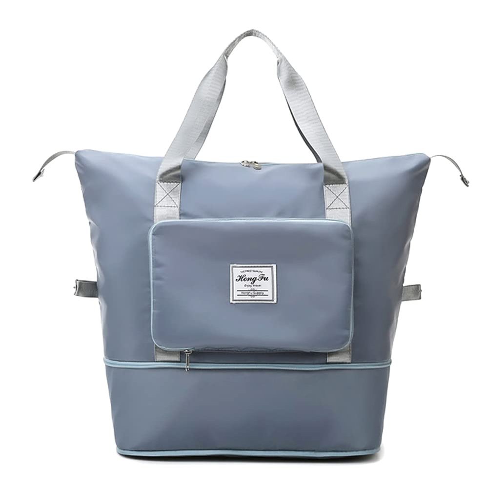 Holygloomy, Large Capacity Folding Travel Bag, Lightweight Waterproof Foldable Tote Bag, Dry and Wet Separation Sports Shoulder Bag, Blue, 41x28x22cm