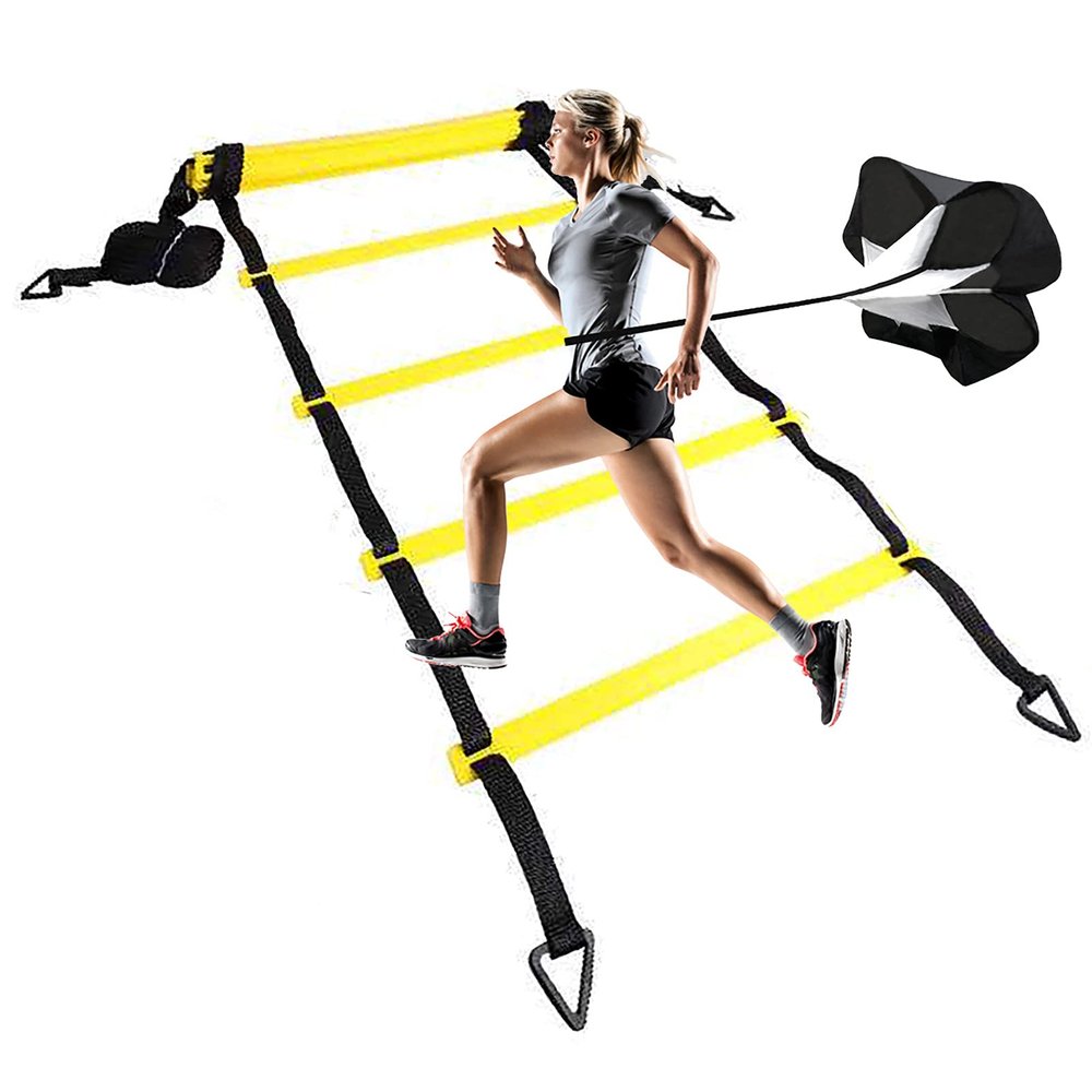 Resistance Parachute Football Training Agility Ladder Set, with 1Resistance Parachute/4hooks/6 Cones, for Kids Teenager Adult Sprint/Football Training