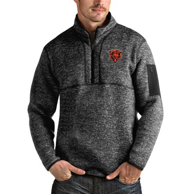 Antigua Men's Heathered Black Chicago Bears Fortune Quarter-Zip Pullover Jacket