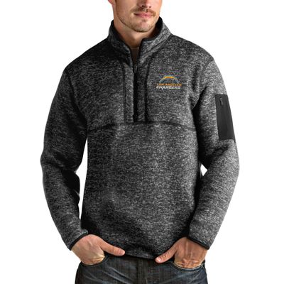 Antigua Men's Heathered Black Los Angeles Chargers Fortune Quarter-Zip Pullover Jacket