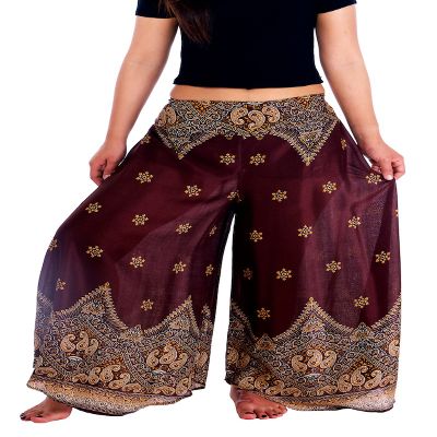Lannaclothesdesign Palazzo Pants for Women Wide Leg Boho Harem Yoga Pants S M L XL Sizes (M, Brown Peacock Flower, Length 41 inches)