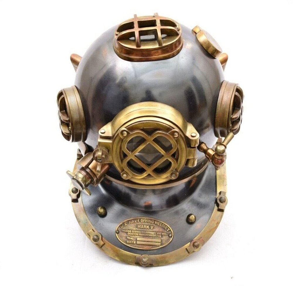 Azeem Mart| Us Navy Mark V Diving Helmet Nautical Divers Black Antique Reproduction Helmet, Maritime Home Decor