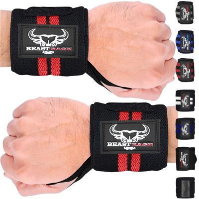 BEAST RAGE Wrist Wraps for Weightlifting Adjustable Lifting Straps & Wrist Straps with Thumb Loop for Enhanced Gym Support, Wrist Support for Powerlifting, Bodybuilding and Gym Workout (RED/Black)
