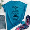 Coffee Cat Equals Cat-feine - Unisex Shirt, Funny Caffeine Shirt, Heather Blue, Large view 2