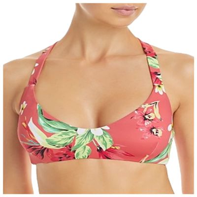 Aqua Swim Womens Criss Cross Back V Neck Bikini Swim Top Orange M