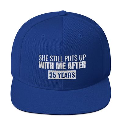 CreativeTees4You 35th Year Wedding Anniversary Husband Gift 3D Puff Flatbrim Flat Brim Snapback Hat Royal Blue