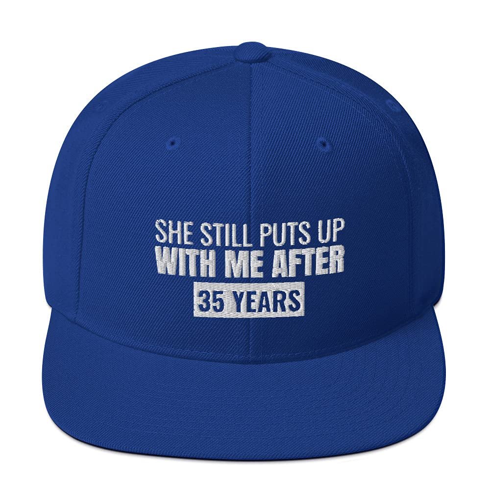 CreativeTees4You 35th Year Wedding Anniversary Husband Gift 3D Puff Flatbrim Flat Brim Snapback Hat Royal Blue