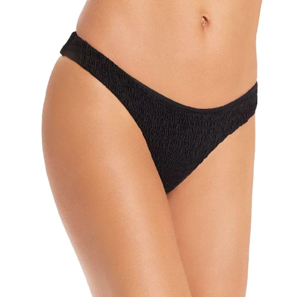 Aqua Swim Womens Smocked Scoop Bikini Swim Bottom Black S