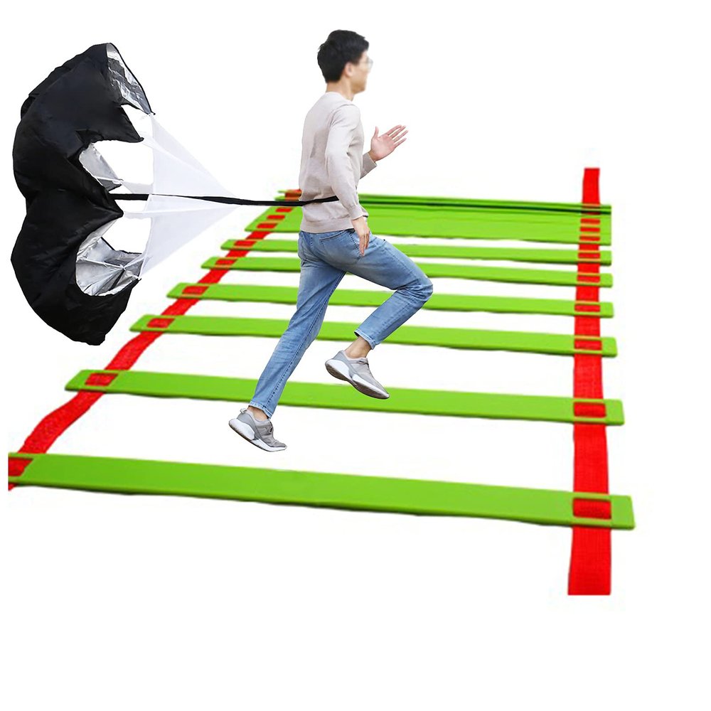 Resistance Parachute Sports Fitness Training Set, Include Adjustable Agility Ladder -Resistance Training Tool, for Fitness Explosive Power Training(Size:8M)