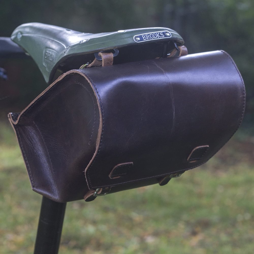 London Craftwork Super Large Leather Bicycle Bag Saddle Handlebar 23cm x 19.5 x 11cm in CHOCOLATE BROWN