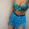 Bufenia Women's Sparkly Sequin Skirt Fringe Belly Dance Rave Skirt Costume (Blue) view 2