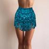 Bufenia Women's Sparkly Sequin Skirt Fringe Belly Dance Rave Skirt Costume (Blue) view 3