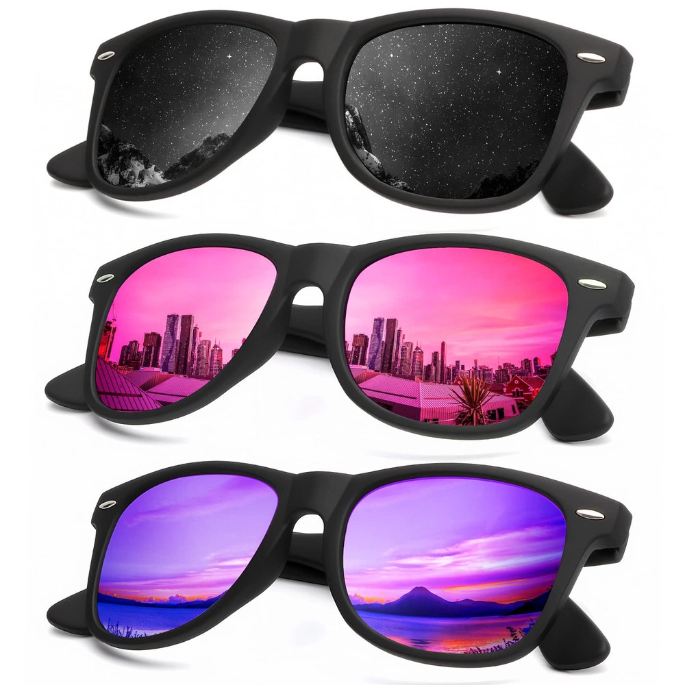 KALIYADI Polarized Sunglasses for Men and Women Matte Finish Sun glasses Color Mirror Lens UV Blocking (3 Pack)